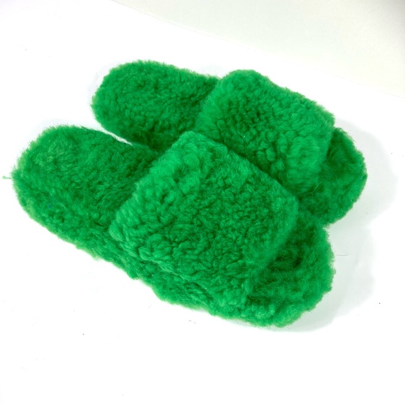 Bottega Veneta Genuine Shearling Slide Sandal Green Size 39 EU - Picture 8 of 17